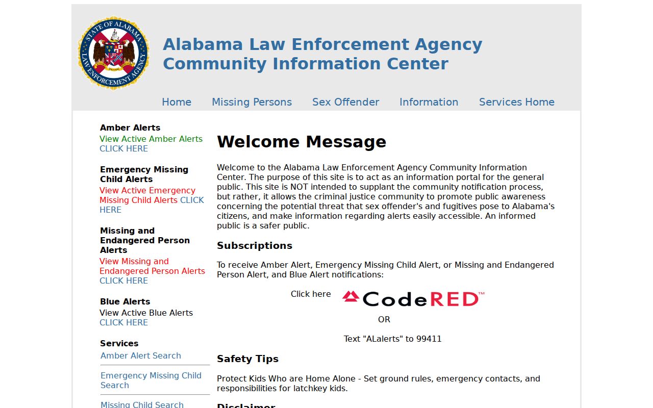 ALEA Community Information Center official Alabama offender registry gateway