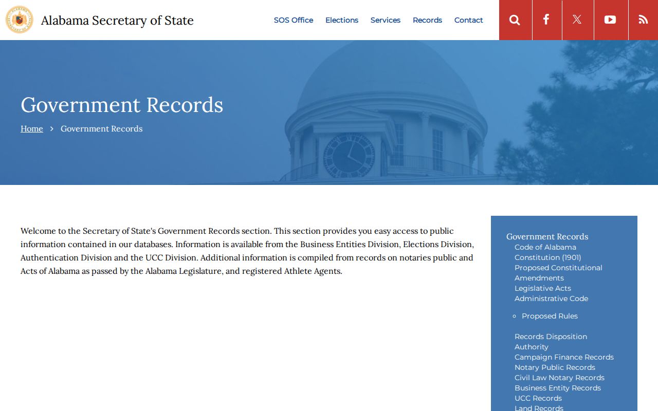 Alabama Secretary of State government records directory for official public sources
