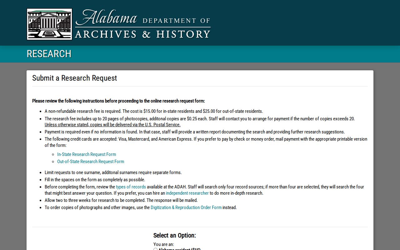 Tuscaloosa previous residents remote archive research request