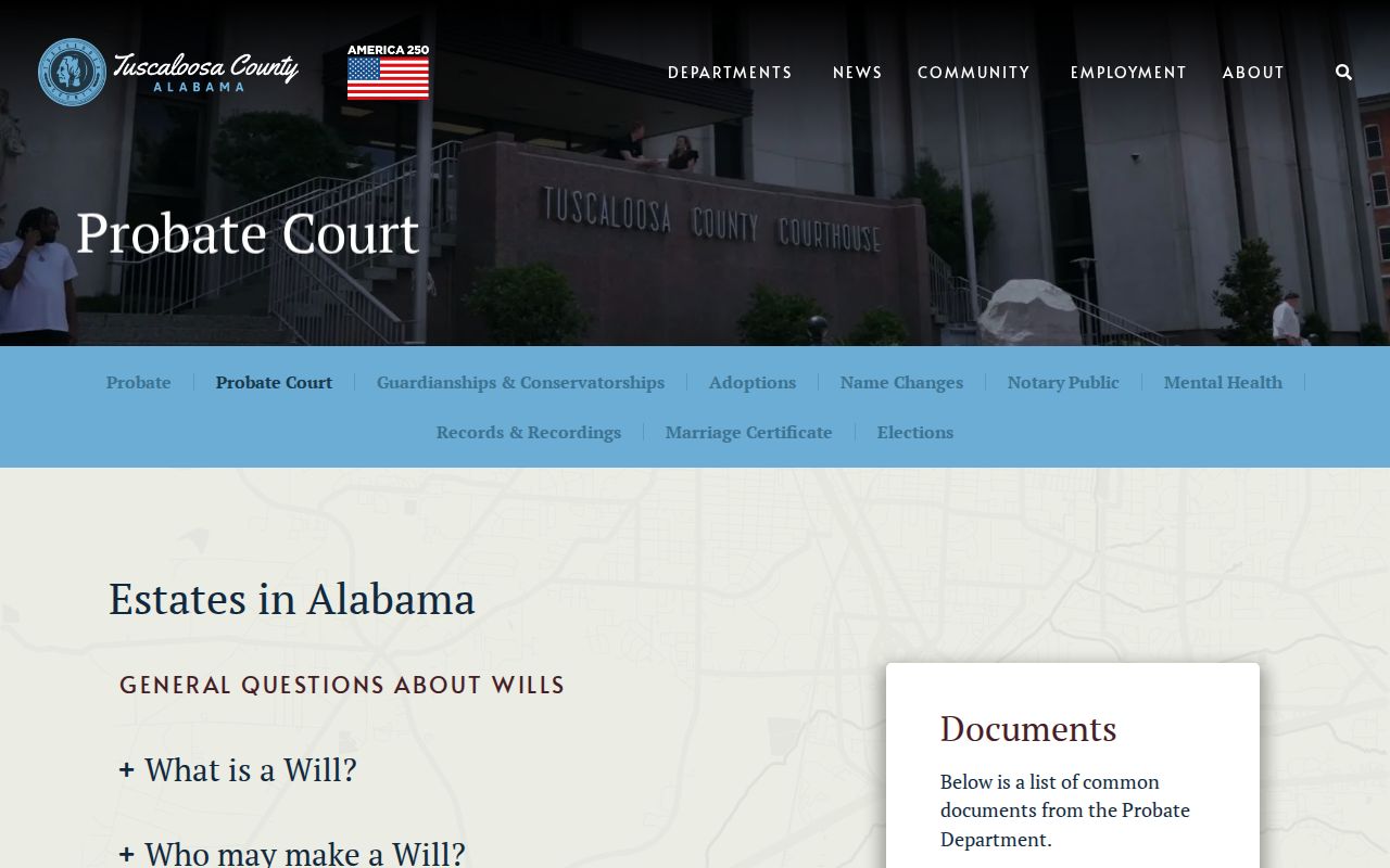 Tuscaloosa County Probate Court official records and forms page