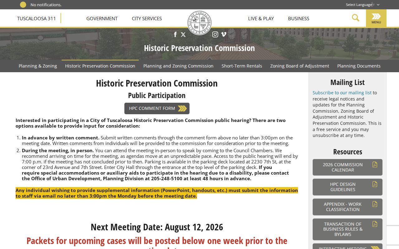 Tuscaloosa street directory address-keyed preservation cases