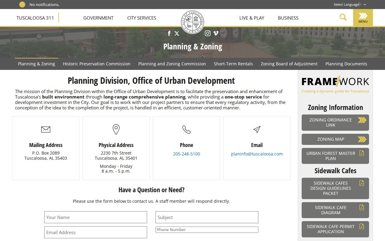 Tuscaloosa street directory city planning and zoning gateway