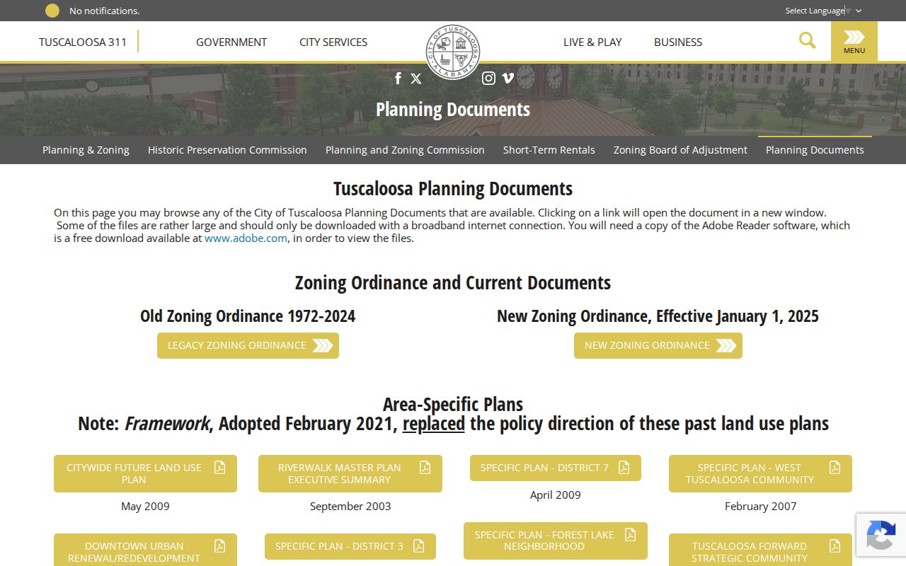 Tuscaloosa street directory neighborhood planning documents
