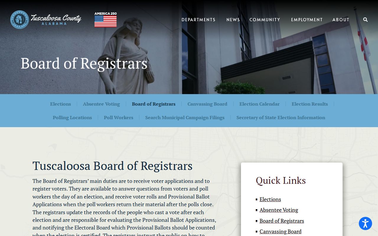 Tuscaloosa ZIP code directory Board of Registrars access
